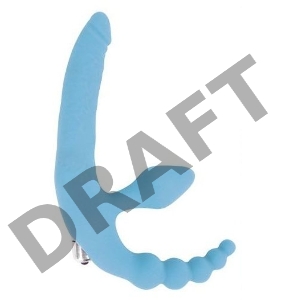 Голубой безремневой страпон с анальным отростком и вибрацией - 15 см.