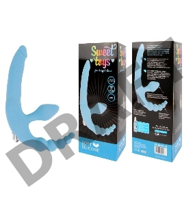 Голубой безремневой страпон с анальным отростком и вибрацией - 15 см.