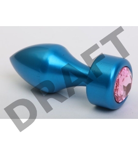 Синяя анальная пробка с розовым стразом - 7,8 см.