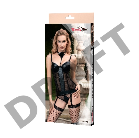 Корсет, танга и чулки Candy Girl Aurora черные, XL