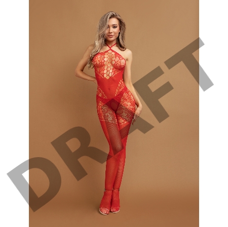 Красный боди-комбинезон с вырезом на груди и кружевом (IMPULSE) (S/XXL)