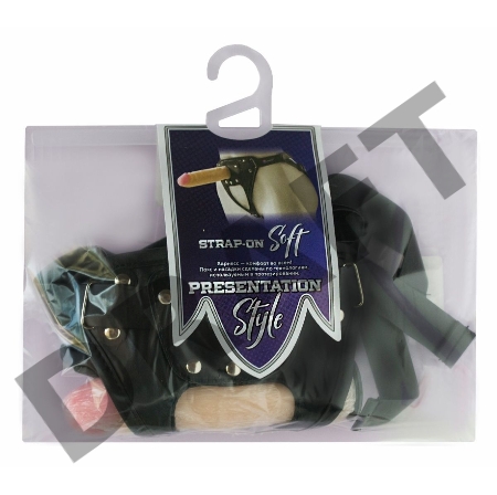 Черный пояс-трусики с двумя телесными насадками Soft-Dolli - 15,7 и 10 см.