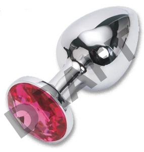 Анальная пробка серебро с красным стразом 2.8*7.6 размер-S 47017-MM