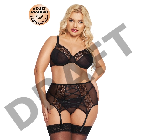 Комплект SoftLine Collection Dolores (бюстгальтер, стринги и пояс для чулок), черный, XXXL