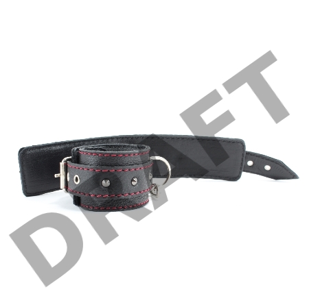 Черные наручники из натуральной кожи с контрастной строчкой