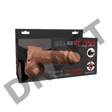 Перезаряжаемый универсальный полый вибрострапон с пультом ДУ Fetish Fantasy 7 Hollow Rechargeable Strap-On Remote Tan