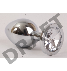 Серебристая анальная пробка с прозрачным стразом - 8,2 см.