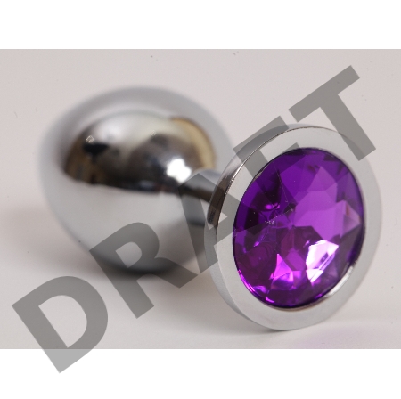 Серебристая анальная пробка с фиолетовым стразом - 9,5 см.