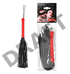Черная многохвостая плеть-флоггер с красной ручкой - 40 см.