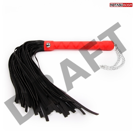 Черная многохвостая плеть-флоггер с красной ручкой - 40 см.