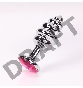 Серебристая рифленая пробка с розовым кристаллом - 9 см.