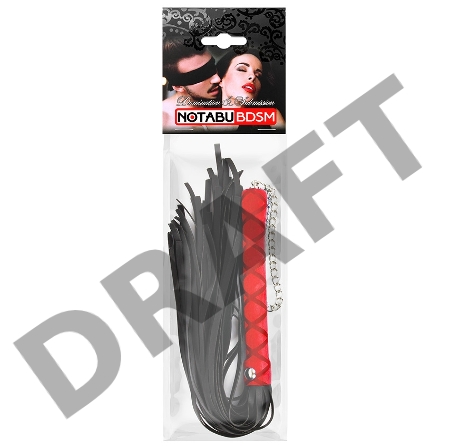 Черная многохвостая плеть-флоггер с красной ручкой - 40 см.