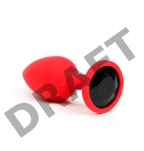 Красная анальная пробка с черным стразом - 7,6 см.