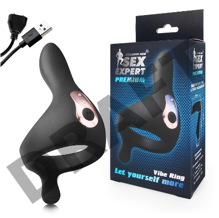 Черное перезаряжаемое эрекционное кольцо с 2 отростками