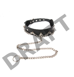 Черный ошейник с металлическим поводком-цепочкой