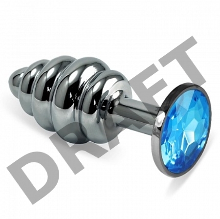 Серебристая фигурная анальная пробка с голубым кристаллом - 8,5 см.