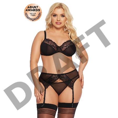 Комплект SoftLine Collection Marella (бюстгальтер, стринги и пояс для чулок), черный, XXXL