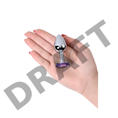 Анальная втулка Metal by TOYFA, металл, серебряная, с фиолетовым кристаллом, 7 см, Ø 2,8 см, 50 г