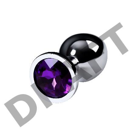 Анальная втулка Metal by TOYFA, металл, серебряная, с фиолетовым кристаллом, 8 см, Ø 3,4 см, 85 г