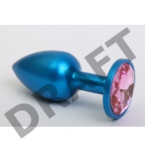 Синяя анальная пробка с розовым кристаллом - 8,2 см.