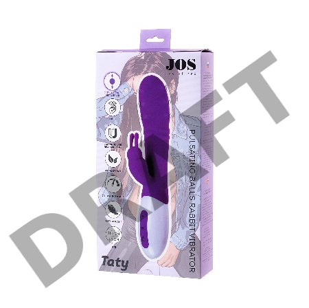Вибратор c клиторальным стимулятором JOS TATY с пульсирующими шариками, силикон, фиолетовый, 21,5 см