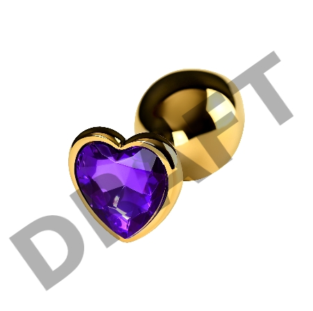 Анальная втулка Штучки-Дрючки, металл, золотая, с фиолетовым кристаллом, 8 см, Ø 3 см, 165 г