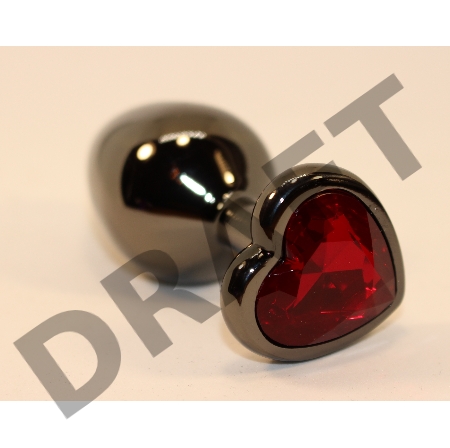 Чёрная анальная пробка с красным стразом-сердцем - 8 см.